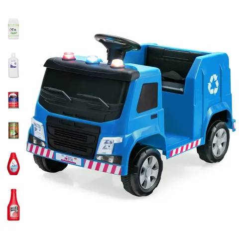 BOXED 12V KIDS RIDE-ON GARBAGE TRUCK WITH WARNING LIGHTS-BLUE 