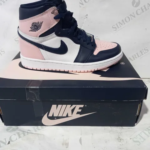 BOXED PAIR OF NIKE AIR JORDANS IN PINK/WHITE/NAVY UK SIZE 4