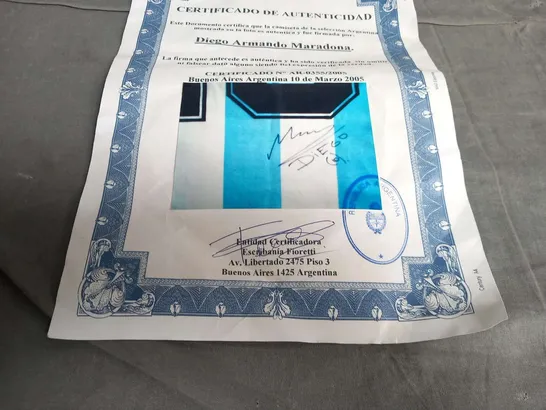 1994 ARGENTINA ADIDAS HOME FOOTBALL JERSEY NUMBERED 10 SIGNED BY DIEGO ARMANDO MARADONA WITH CERTIFICATE OF AUTHENTICITY