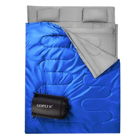 BOXED COSTWAY DOUBLE SLEEPING BAG EXTRA LARGE WATERPROOF WITH CARRYING BAG - BLUE