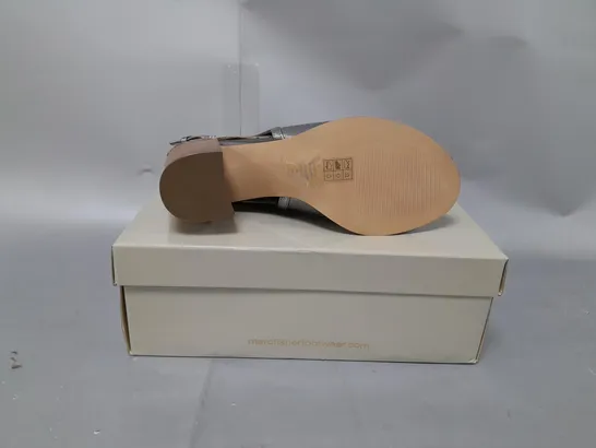 BOXED PAIR OF MARC FISHER METALLIC SANDALS - UK SIZE 6.5