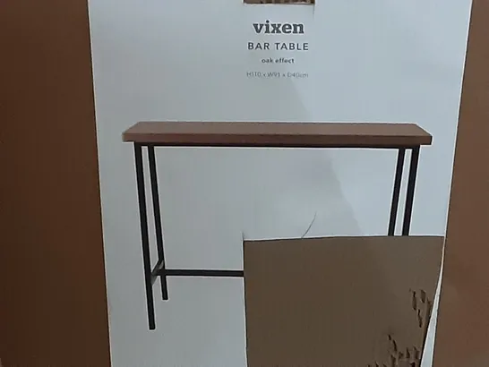 BOXED VIXEN BAR TABLE , OAK EFFECT 