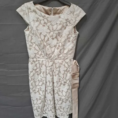 57 GRAND FORMAL DRESS CREAM WITH WHITE FLORAL LACE DETAIL SIZE 10 