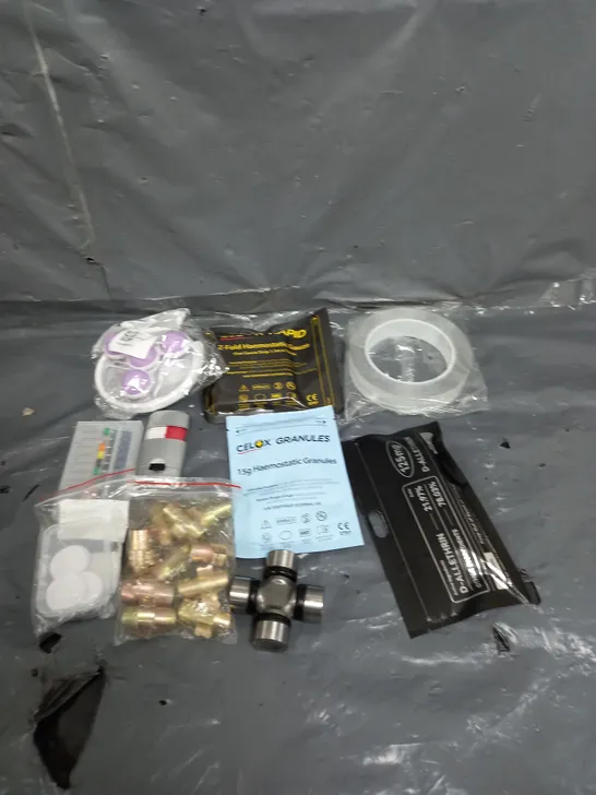 BOX OF ASSORTED HOUSEHOLD ITEMS TO INCLUDE CELOTAPE, BOLTS AND GAUZE