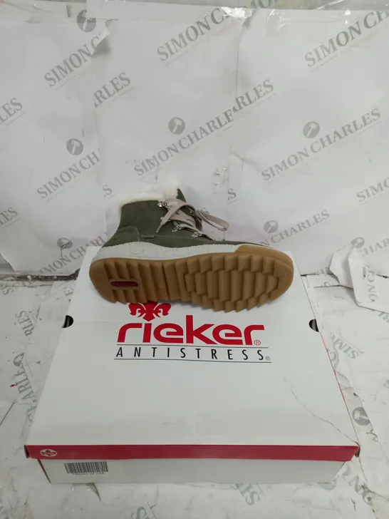 BOXED RIEKER WATER RESISTANT WARM LINED HIKING LACE UP BOOTS, KHAKI - SIZE 6.5