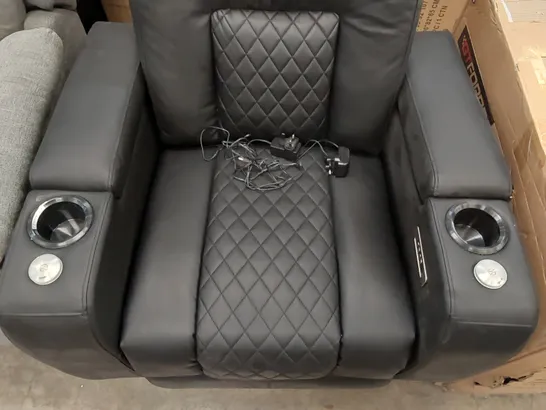 DESIGNER LEATHER ELECTRIC RECLINER CHAIR WITH CUP HOLDERS AND PHONE CHARGER PORTS IN BLACK