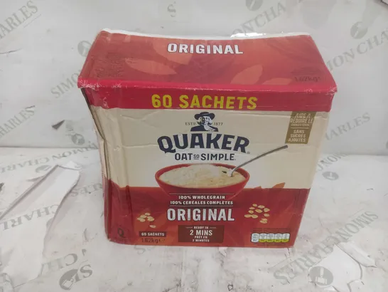 BOXED APPROXIMATELY 40 SACHETS QUAKER ORIGINAL MICROWAVEABLE OATS