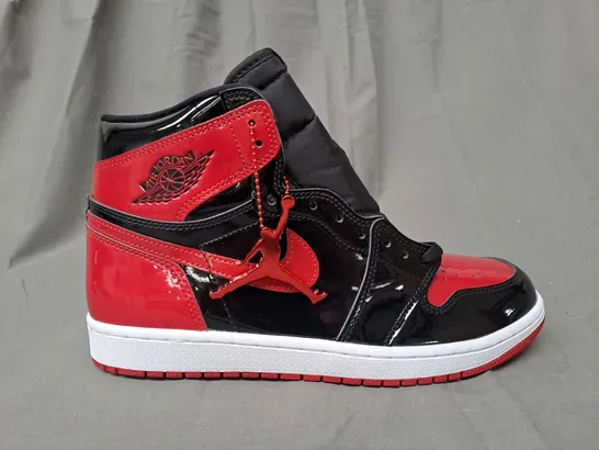 PAIR OF NIKE AIR JORDAN SHOES IN GLOSSY BLACK/RED UK SIZE 9