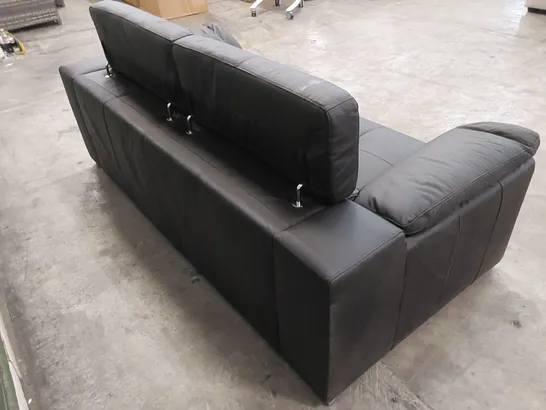 DESIGNER LARGE BLACK LEATHER UPHOLSTERED SOFA WITH ADJUSTABLE HEAD REST 