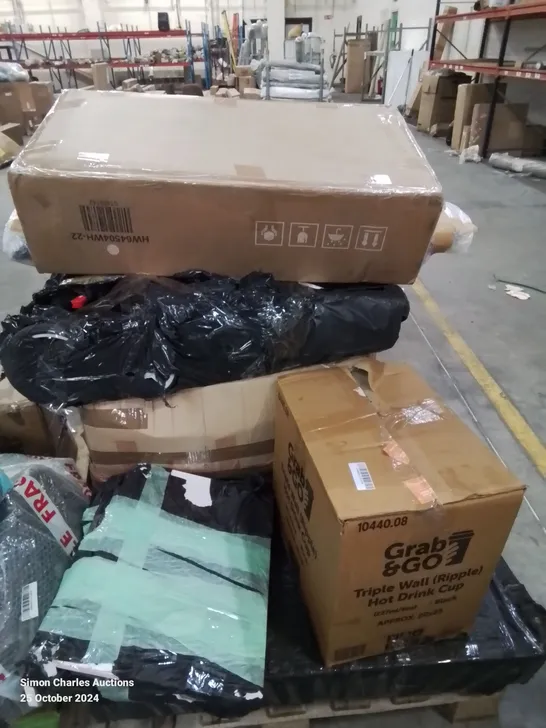 PALLET CONTAINING VARIOUS INCOMPLETE BOXED FURNITURE PARTS AND OTHER HOUSEHOLD ITEMS ETC.