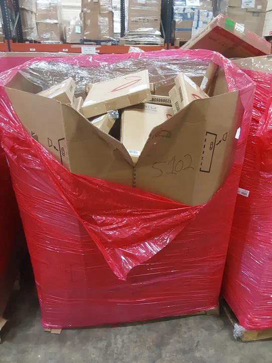 PALLET OF ASSORTED HOUSEHOLD ITEMS AND CONSUMER PRODUCTS TO INCLUDE; A VERY LARGE QUANTITY OF TOILET SEATS. ALSO INCLUDES BABY PLAYPEN AND FURNITURE ETC 