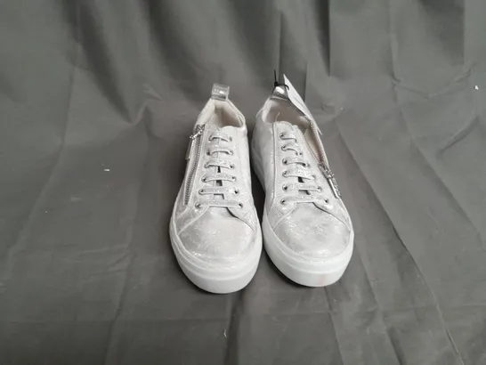 PAIR OF RUTH LANGSFORD TRAINERS IN SILVER SIZE 36 