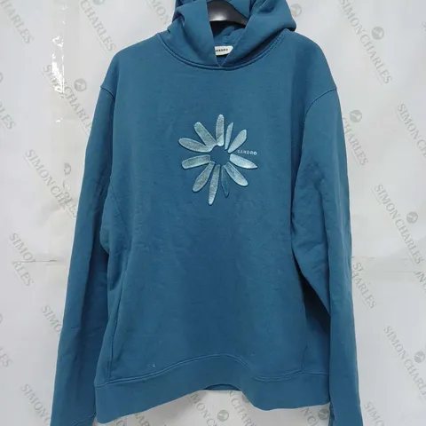 SANDRO SS24 GLOSSY FLOWER HOODIE BLEU GRIS - XL