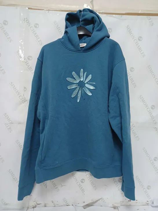 SANDRO SS24 GLOSSY FLOWER HOODIE BLEU GRIS - XL