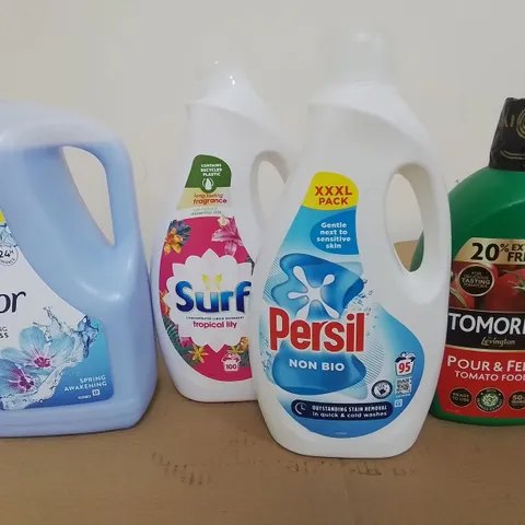 LOT OF 8 ASSORTED HOME LIQUID ITEMS TO INCLUDE PERSIL DETERGENT, TOMORITE TOMATO FOOD AND CHERRY AIR FRESHNER