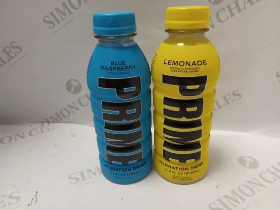 LOT OF 2 PRIME HYDRATION DRINKS (500ML) - BLUE RASPBERRY & LEMONADE