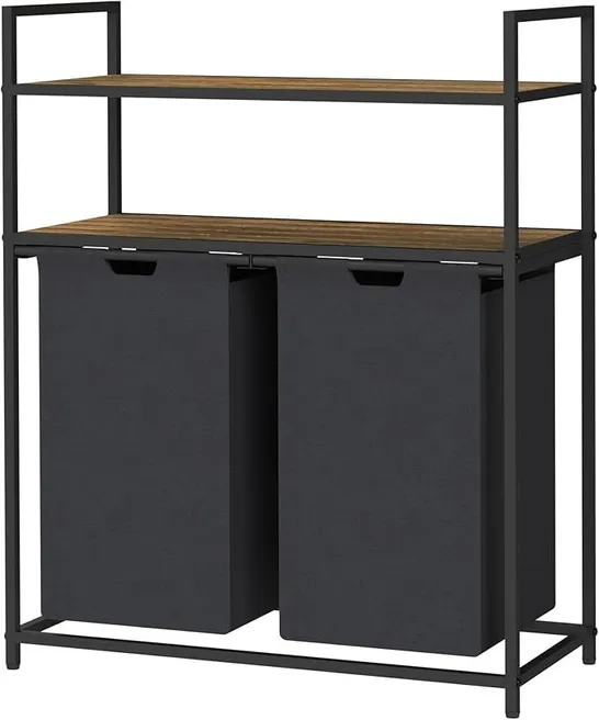 BOXED NEO BLACK LAUNDRY BASKET HAMPER WITH 2 SHELVES