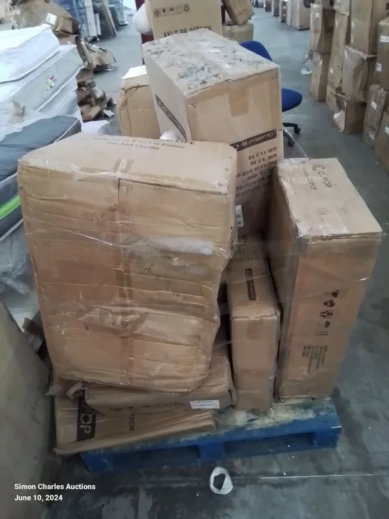 A PALLET OF VARIOUS FURNITURE PARTS AND CUSHIONS (MOSTLY CHAIRS)