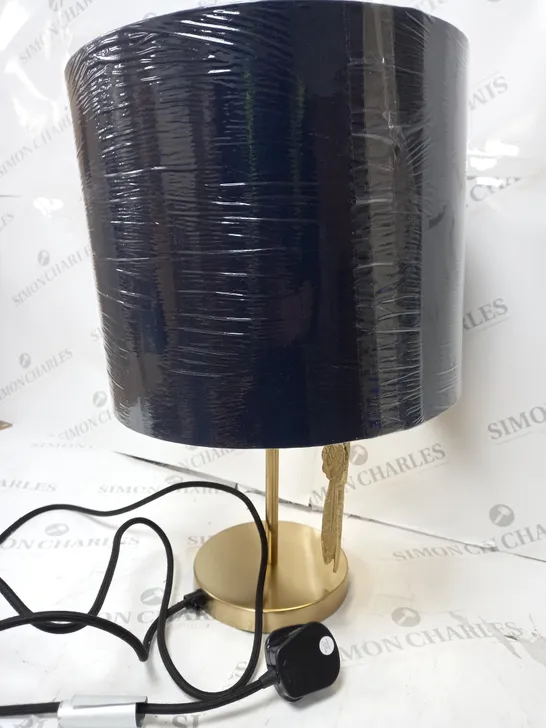 HAWK LAMP IN GOLD EFFECT WITH BLACK LAMP SHADE