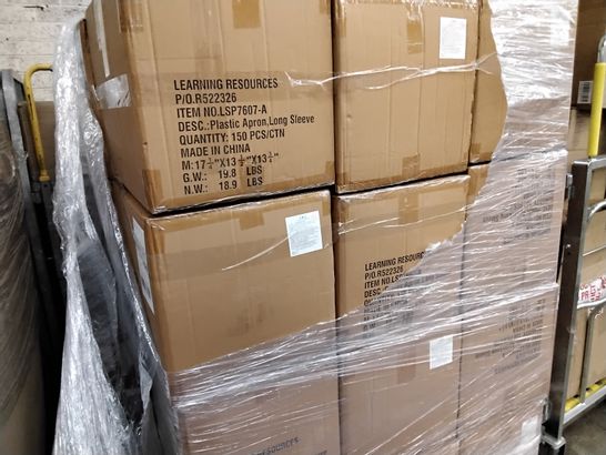 PALLET OF 24 CASES OF DISPOSABLE PLASTIC LONG SLEEVED APRONS, 150 PER CASE