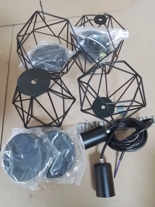 LOT OF 4 BLACK METAL GEO HANGING CEILING LIGHTS