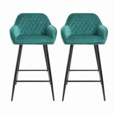 BOXED SET OF 2 NEO CADIZ VELVET BAR STOOLS - GREEN (1 BOX)