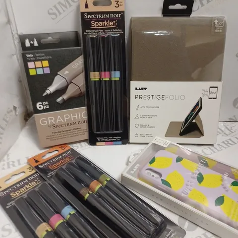 BOX OF APPROXIMATELY 20 ASSORTED ITEMS TO INCLUDE4 SPECTRUM NOIR PENS, PHONE CASE(IPHONE X), IPAD MINI CASE 