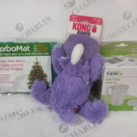 BOX OF APPROXIMATELY 15 ASSORTED HOUSEHOLD ITEMS TO INCLUDE EASI GRIP CARING CUP, KONG COZIE PET TOY, ABSORBENT TREE MAT, ETC