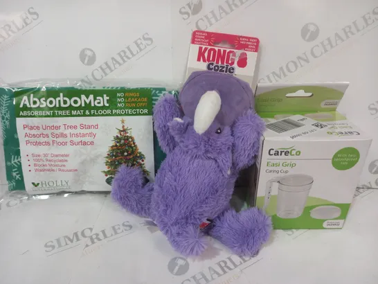 BOX OF APPROXIMATELY 15 ASSORTED HOUSEHOLD ITEMS TO INCLUDE EASI GRIP CARING CUP, KONG COZIE PET TOY, ABSORBENT TREE MAT, ETC