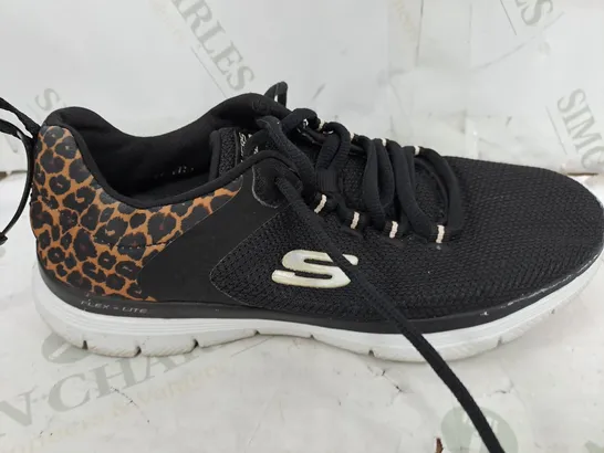 SKETCHERS ANIMAL PRINT FLEX TRAINERS IN BLACK - UK 3.5