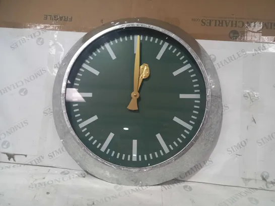 LARGE OUTDOOR GALVANISED STEEL CLOCK - GREEN FACE