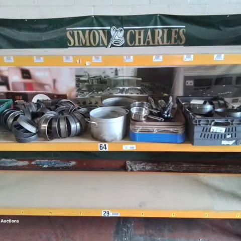 SELECTION OF COMMERCIAL BAKING EQUIPMENT AND UTENSILS, CAKE TINS, POTS AND PANS ETC.