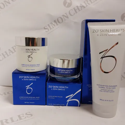 BOX OF 3 ZO SKIN HEALTH ITEMS TO INCLUDE EXFOLIATING CLEANSER, EXFOLIATING POLISH AND COMPLEXTION RENEWAL PADS