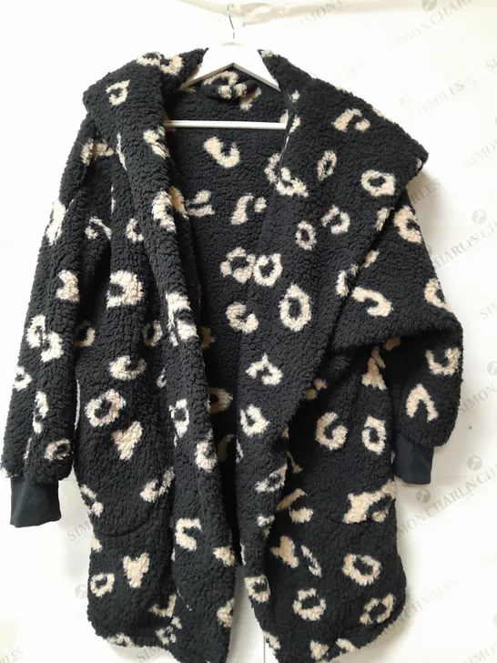 COZEE HOME LADIES FLEECE SHERPA CARDIGAN BLACK LEOPARD PRINT SIZE L/XL