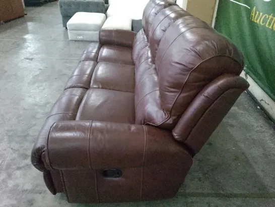 QUALITY DESIGNER MANUAL RECLINER 3 SEATER SOFA - DARK BROWN LEATHER