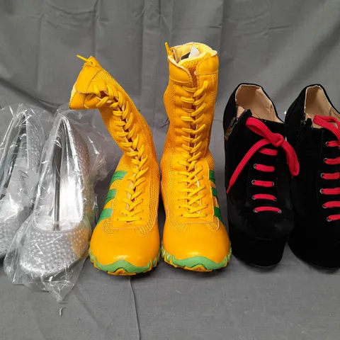 BOX OF APPROXIMATELY 15 ASSORTED PAIRS OF SHOES AND FOOTWEAR ITEMS IN VARIOUS STYLES AND SIZES TO INCLUDE BULLION, OCCASIONS, ETC