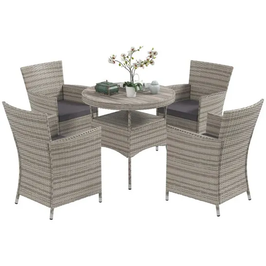 BOXED ANDOR ROUND 4-PERSON 90cm LONG DINING SET WITH CUSHIONS (3 BOXES)