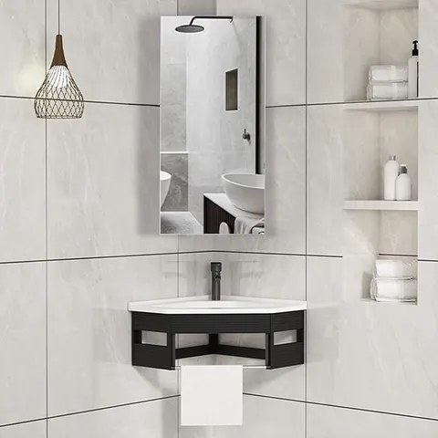 BOXED MIRRORED BATHROOM  CORNER CABINET IN WHITE (1 BOX)