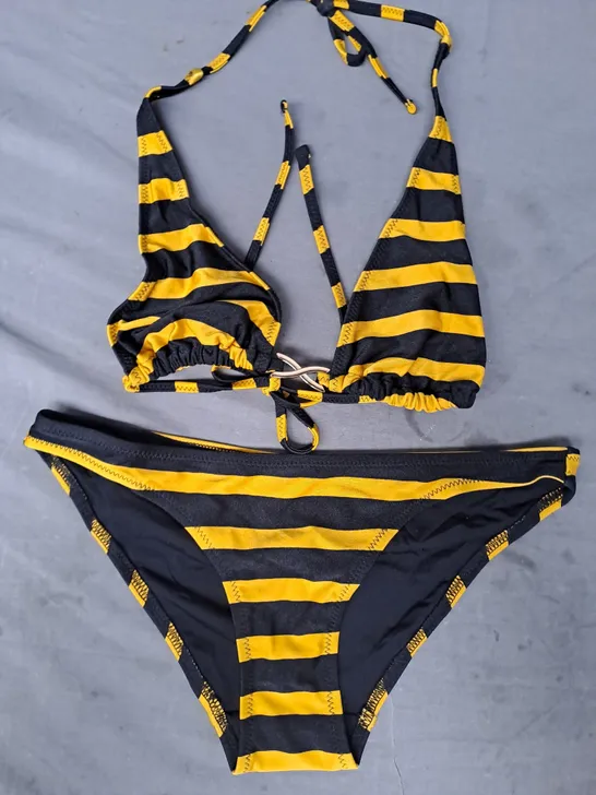 BOX OF APPROXIMATELY 20 ASSORTED UNBRANDED BIKINIS IN BLACK/YELLOW STRIPES (SIZES VARY) - COLLECTION ONLY