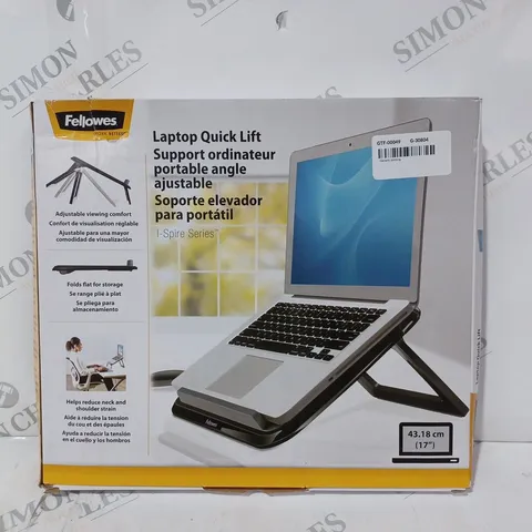 BOXED FELLOWES I-SPIRE SERIES LAPTOP QUICK LIFT STAND IN BLACK