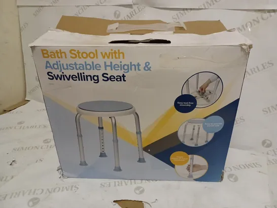 BATH STOOL WITH ADJUSTABLE HEIGHT AND SWIVELLING SEAT