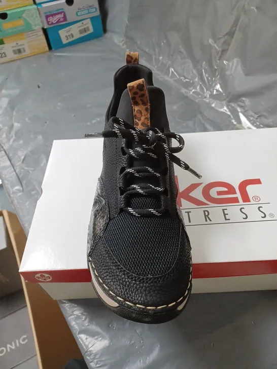 BOXED PAIR OF RIEKER DECK SHOES/TRAINERS - black- SIZE 7 UK