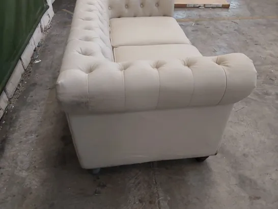DESIGNER 2 SEATER CHESTERFIELD STYLE LEATHER SOFA IN IVORY