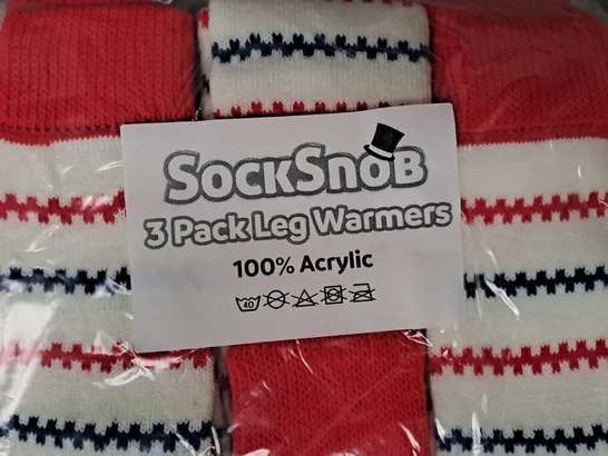 BOX OF APPROXIMATELY 10 ASSORTED SOCK SNOB 3-PACK LEG WARMERS IN CREAM/RED - COLLECTION ONLY