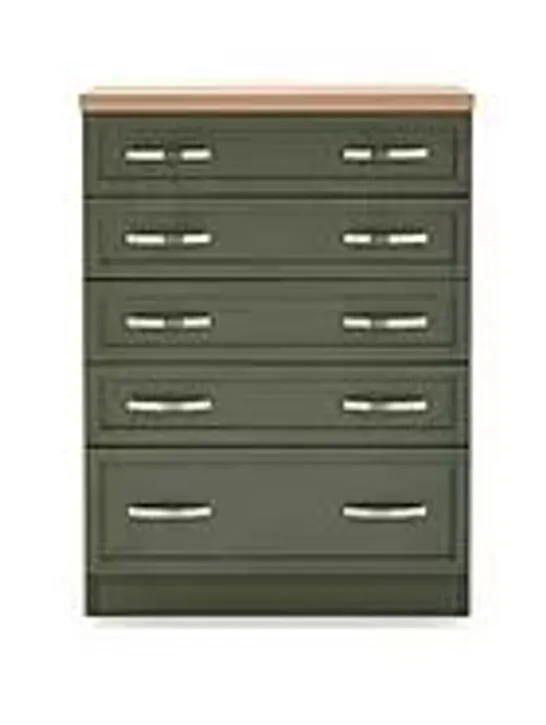 BOXED CAMBERLEY 5-GRADUATED DRAWER CHEST IN GREEN - 1OF1