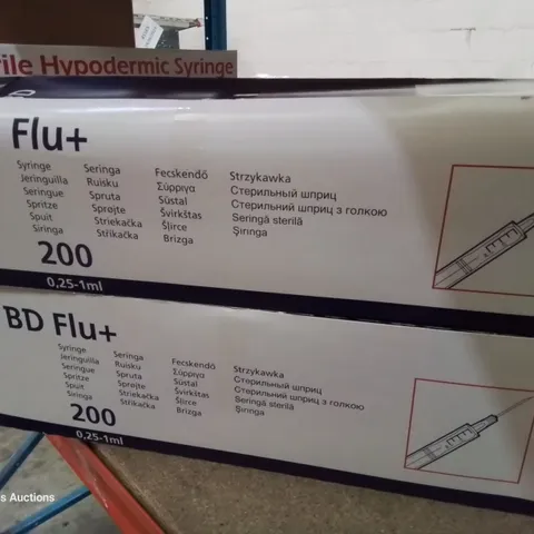 FOUR BOXES EACH CONTAINING 200 BD FLU+ SYRINGES 0.25-1ml 23G 0.6 × 25mm