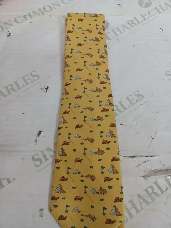 BOXED HERMES YELLOW RABBIT & TURTLE TIE 