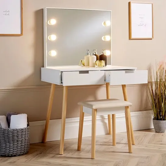 BOXED WHITE DRESSING TABLE VANITY SET WITH MIRROR INSET LIGHT