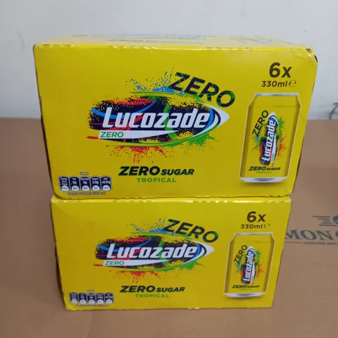 LOT OF 12 CANS OF LUCOZADE ZERO SUGAR TROPICAL DRINKS 330ML