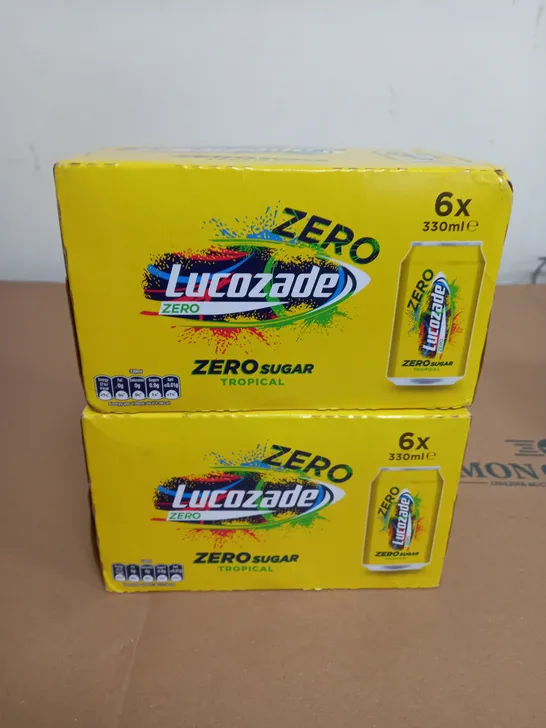 LOT OF 12 CANS OF LUCOZADE ZERO SUGAR TROPICAL DRINKS 330ML